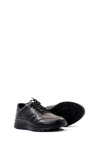 MirgeShoes Siyah Bağcıklı Erkek Spor Sneaker Ayakkabı İçi Dışı Hakiki Deri MRG0184713114367