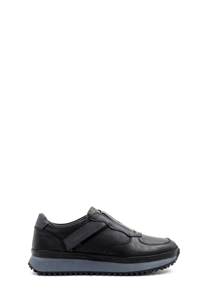 MirgeShoes Siyah Bağcıksız Erkek Spor Sneaker Ayakkabı İçi Dışı Hakiki Deri MRG018521311088