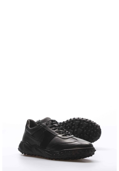 MirgeShoes Siyah Bağcıklı Erkek Spor Sneaker Ayakkabı İçi Dışı Hakiki Deri MRG01945131662