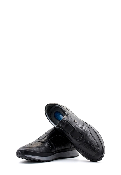 MirgeShoes Siyah Bağcıksız Erkek Spor Sneaker Ayakkabı İçi Dışı Hakiki Deri MRG011081131326