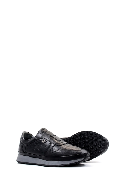 MirgeShoes Siyah Bağcıksız Erkek Spor Sneaker Ayakkabı İçi Dışı Hakiki Deri MRG011081131326