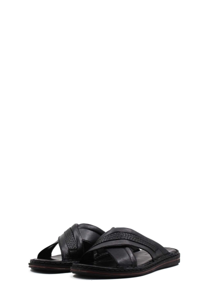 MirgeShoes Erkek Terlik İçi Dışı Hakiki Deri Siyah MRG01258131390