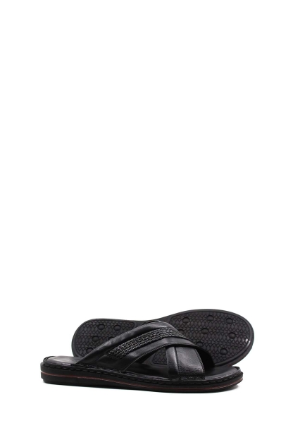 MirgeShoes Erkek Terlik İçi Dışı Hakiki Deri Siyah MRG01258131390