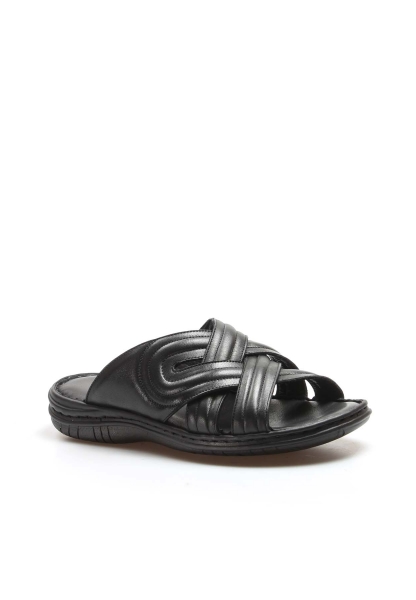 MirgeShoes Erkek Terlik İçi Dışı Hakiki Deri Siyah MRG011082131358