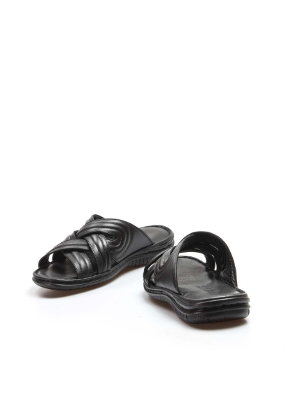 MirgeShoes Erkek Terlik İçi Dışı Hakiki Deri Siyah MRG011082131358