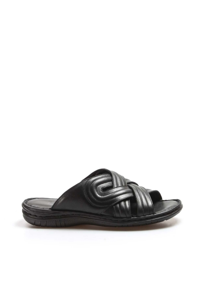 MirgeShoes Erkek Terlik İçi Dışı Hakiki Deri Siyah MRG011082131358
