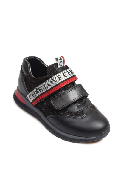 MirgeShoes Siyah Unisex Çocuk Cırtcırtlı Casual Ayakkabı İçi Dışı Hakiki Deri MRG011362411132