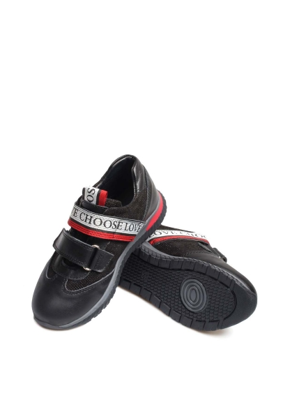 MirgeShoes Siyah Unisex Çocuk Cırtcırtlı Casual Ayakkabı İçi Dışı Hakiki Deri MRG011362411132