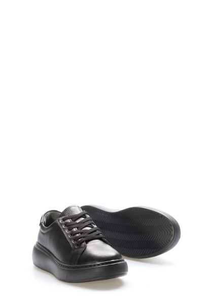 MirgeShoes Siyah Bağcıklı Kadın Casual Ayakkabı İçi Dışı Hakiki Deri MRG012662613269