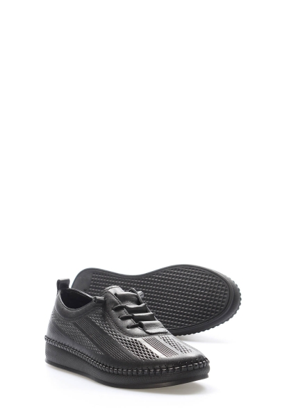 MirgeShoes Siyah Bağcıklı Kadın Casual Ayakkabı İçi Dışı Hakiki Deri MRG012942612243