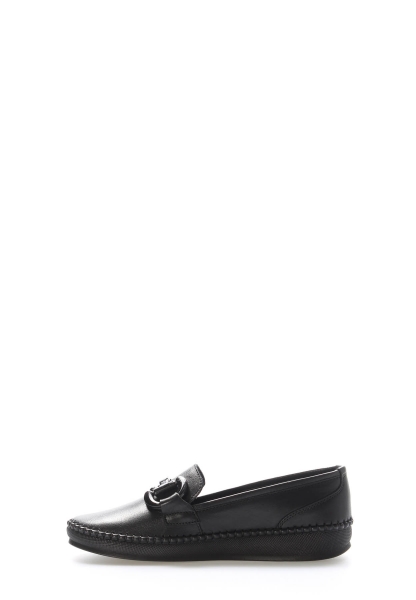 MirgeShoes Siyah Bağcıksız Kadın Casual Ayakkabı İçi Dışı Hakiki Deri MRG012942612262