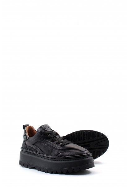 MirgeShoes Siyah Bağcıklı Kadın Casual Ayakkabı İçi Dışı Hakiki Deri MRG015392613321