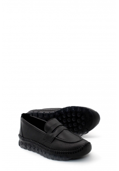 MirgeShoes Siyah Bağcıksız Kadın Casual Ayakkabı İçi Dışı Hakiki Deri MRG01739261957