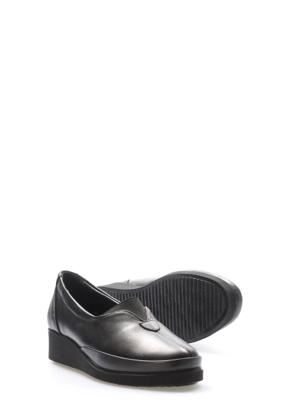 MirgeShoes Siyah Bağcıksız Kadın Casual Ayakkabı İçi Dışı Hakiki Deri MRG01110226171122