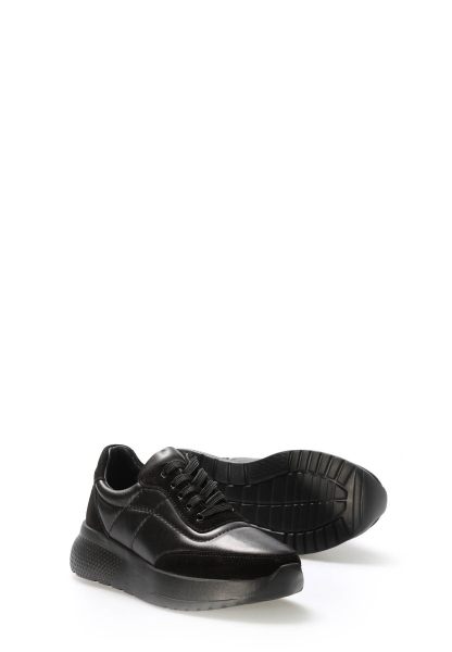 MirgeShoes Siyah Bağcıklı Kadın Casual Ayakkabı İçi Dışı Hakiki Deri MRG0111122611218