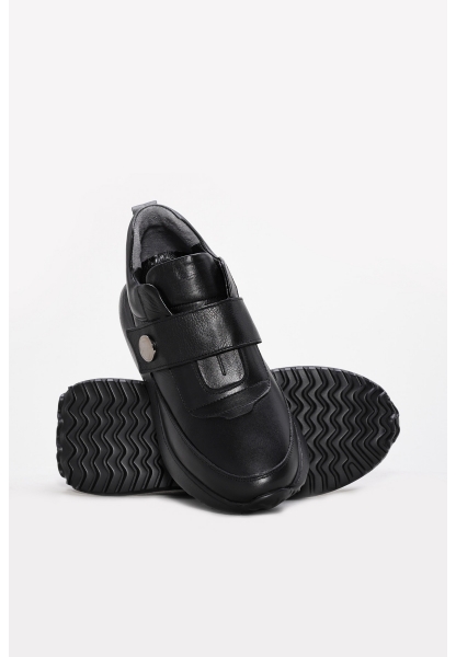 MirgeShoes Siyah Bantlı Kadın Casual Ayakkabı İçi Dışı Hakiki Deri MRG0126626191227