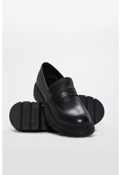 MirgeShoes Siyah Bağcıksız Kadın Casual Ayakkabı İçi Dışı Hakiki Deri MRG0134726161251