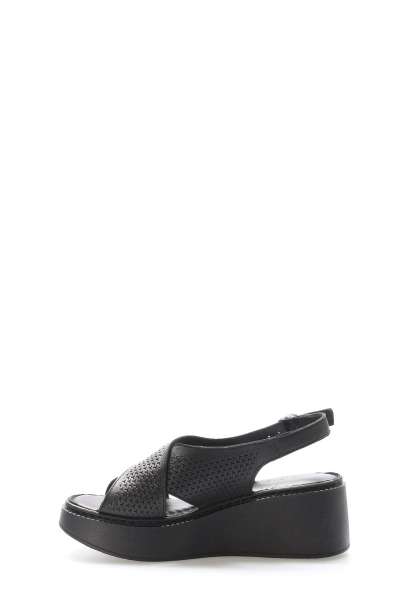 MirgeShoes Kadın Dolgu Topuk Sandalet İçi Dışı Hakiki Deri Siyah  MRG017512611081