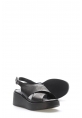 MirgeShoes Kadın Dolgu Topuk Sandalet İçi Dışı Hakiki Deri Siyah  MRG017512611081