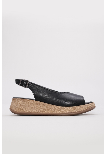 MirgeShoes Kadın Dolgu Topuklu Sandalet İçi Dışı Hakiki Deri Siyah  MRG0135726115536