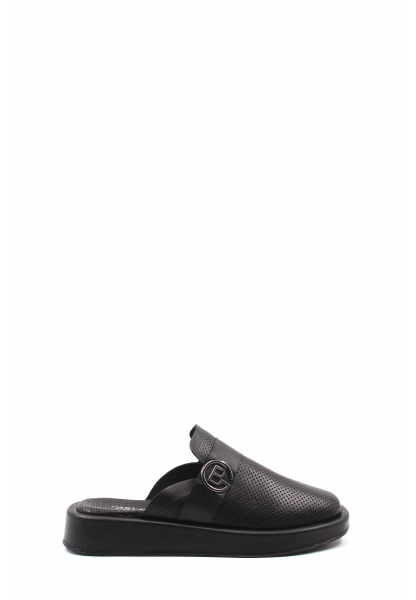 MirgeShoes Kadın Düz Terlik İçi Dışı Hakiki Deri Siyah  MRG01840261515