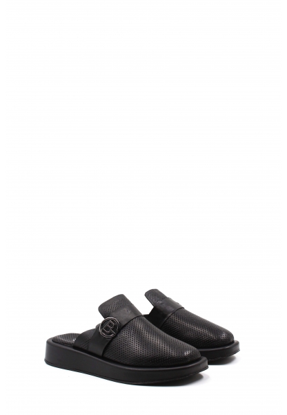 MirgeShoes Kadın Düz Terlik İçi Dışı Hakiki Deri Siyah  MRG01840261515