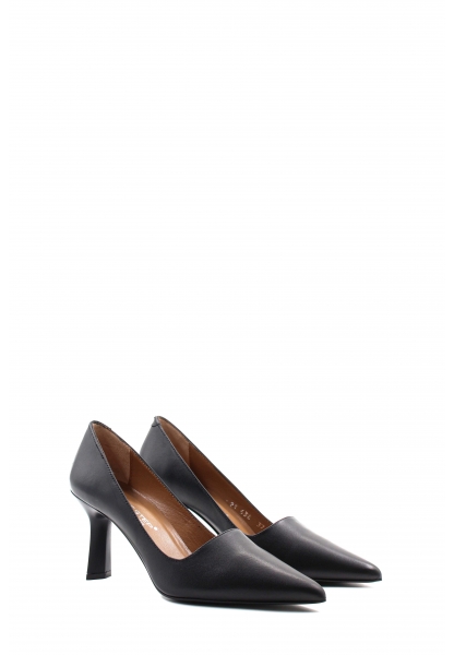 MirgeShoes Siyah Kadın İnce Topuk Ayakkabı İçi Dışı Hakiki Deri MRG0114926121855