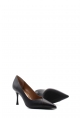 MirgeShoes Siyah Kadın İnce Topuk Ayakkabı İçi Dışı Hakiki Deri MRG011426124702