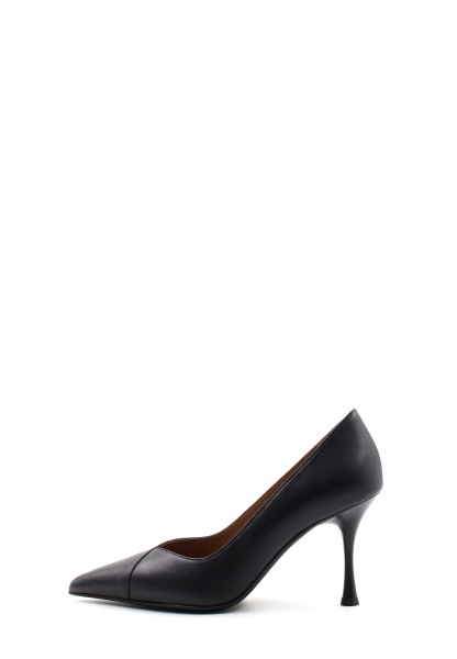 MirgeShoes Siyah Kadın İnce Topuk Ayakkabı İçi Dışı Hakiki Deri MRG011426124702