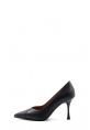 MirgeShoes Siyah Kadın İnce Topuk Ayakkabı İçi Dışı Hakiki Deri MRG011426124702