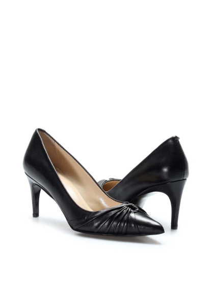 MirgeShoes Siyah Kadın İnce Topuk Ayakkabı İçi Dışı Hakiki Deri MRG0114926121-606
