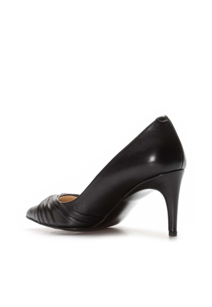 MirgeShoes Siyah Kadın İnce Topuk Ayakkabı İçi Dışı Hakiki Deri MRG0114926121-606
