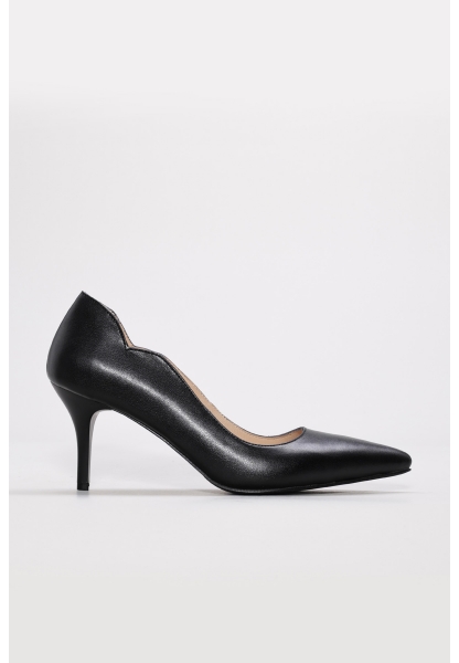 MirgeShoes Siyah Kadın İnce Topuklu Ayakkabı İçi Dışı Hakiki Deri MRG013452612805
