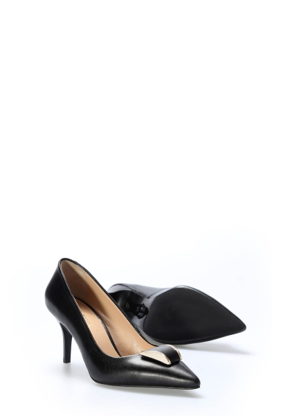 MirgeShoes Siyah Kadın İnce Topuklu Ayakkabı İçi Dışı Hakiki Deri MRG013452613327