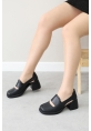 MirgeShoes Siyah Kadın Kalın Topuklu Ayakkabı İçi Dışı Hakiki Deri MRG01347261751019
