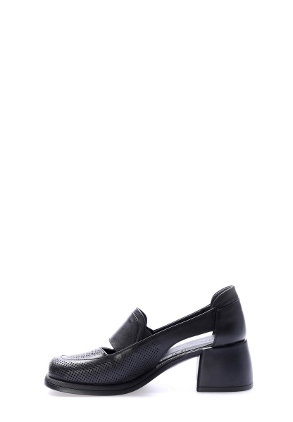 MirgeShoes Siyah Kadın Kalın Topuklu Ayakkabı İçi Dışı Hakiki Deri MRG01347261751019