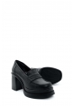 MirgeShoes Siyah Kadın Kalın Topuklu Ayakkabı İçi Dışı Hakiki Deri MRG014112612622