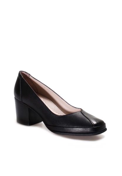 MirgeShoes Siyah Kadın Kalın Topuklu Klasik Ayakkabı İçi Dışı Hakiki Deri MRG0110192615425