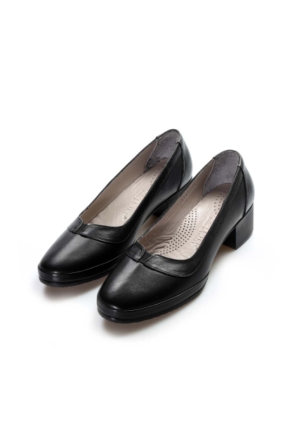 MirgeShoes Siyah Kadın Kalın Topuklu Ayakkabı İçi Dışı Hakiki Deri MRG0110192615268