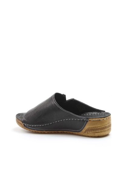 MirgeShoes Kadın Kısa Dolgu Topuklu Terlik İçi Dışı Hakiki Deri Siyah  MRG011102261323