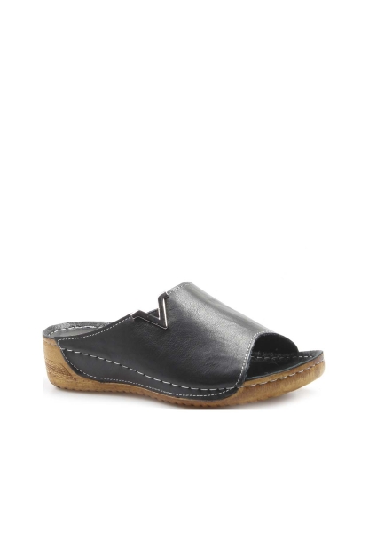 MirgeShoes Kadın Kısa Dolgu Topuklu Terlik İçi Dışı Hakiki Deri Siyah  MRG011102261323