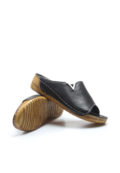 MirgeShoes Kadın Kısa Dolgu Topuklu Terlik İçi Dışı Hakiki Deri Siyah  MRG011102261323