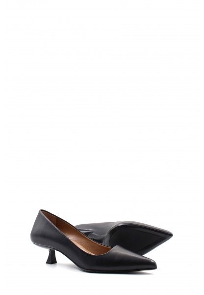 MirgeShoes Siyah Kadın Kısa Topuklu Ayakkabı İçi Dışı Hakiki Deri MRG0114926122221