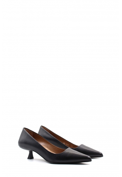 MirgeShoes Siyah Kadın Kısa Topuklu Ayakkabı İçi Dışı Hakiki Deri MRG0114926122221