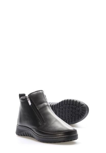 MirgeShoes Siyah Fermuarlı Kadın Klasik Bot İçi Dışı Hakiki Deri MRG011102192617777