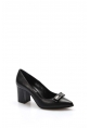 MirgeShoes Siyah Kadın Klasik Kalın Topuklu Ayakkabı İçi Dışı Hakiki Deri MRG011492618181