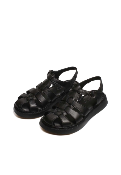 MirgeShoes Kadın Klasik Sandalet İçi Dışı Hakiki Deri Siyah  MRG01751261992