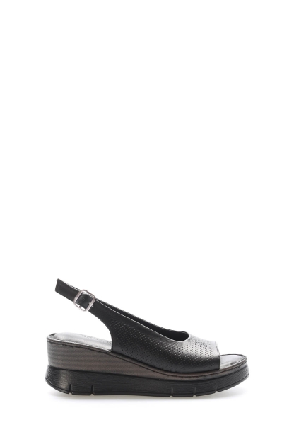 MirgeShoes Kadın Klasik Sandalet İçi Dışı Hakiki Deri Siyah  MRG017512611343
