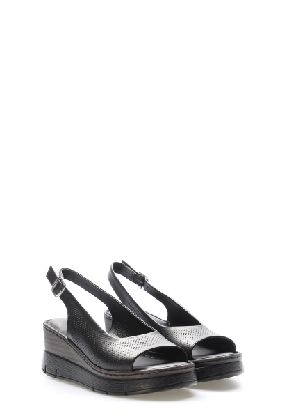 MirgeShoes Kadın Klasik Sandalet İçi Dışı Hakiki Deri Siyah  MRG017512611343