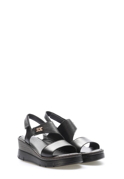 MirgeShoes Kadın Klasik Sandalet İçi Dışı Hakiki Deri Siyah  MRG017512611344